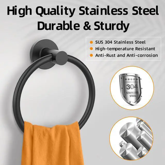 Alt view image 2 of 7 - Matte Black Towel Ring 2Pack, SUS304 Stainless Steel Hand Towel Holder for Bathroom Kitchen, Modern Style Towel Hanger, Thicken Ring Towel Holder, Towel Rack Round Wall Mounted (2, Black)