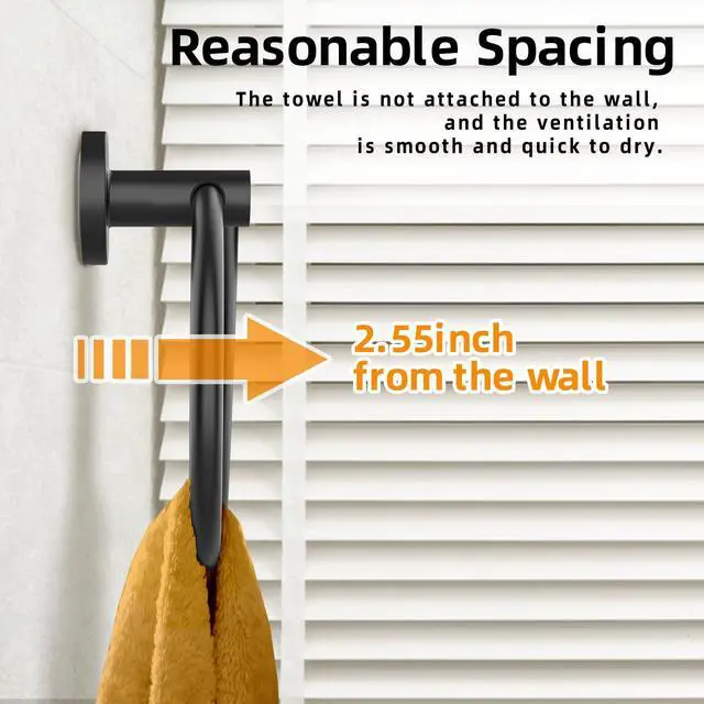 Alt view image 5 of 7 - Matte Black Towel Ring 2Pack, SUS304 Stainless Steel Hand Towel Holder for Bathroom Kitchen, Modern Style Towel Hanger, Thicken Ring Towel Holder, Towel Rack Round Wall Mounted (2, Black)