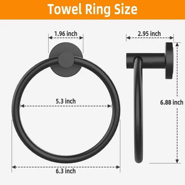 Alt view image 6 of 7 - Matte Black Towel Ring 2Pack, SUS304 Stainless Steel Hand Towel Holder for Bathroom Kitchen, Modern Style Towel Hanger, Thicken Ring Towel Holder, Towel Rack Round Wall Mounted (2, Black)