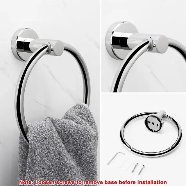 Alt view image 5 of 7 - Bath Towel Ring, Bathroom Hardware Accessories-Thicken Stainless Steel Hand Towel Holder for Bathroom, Modern Round Towel Hanger Wall Mounted (Chrome, 1 Pack)
