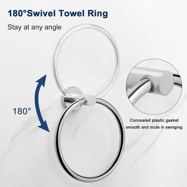 Alt view image 6 of 7 - Bath Towel Ring, Bathroom Hardware Accessories-Thicken Stainless Steel Hand Towel Holder for Bathroom, Modern Round Towel Hanger Wall Mounted (Chrome, 1 Pack)