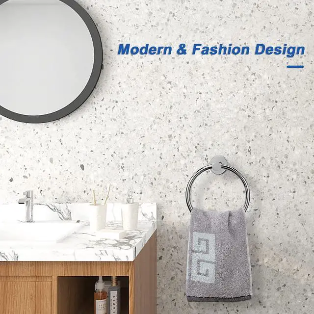 Alt view image 7 of 7 - Bath Towel Ring, Bathroom Hardware Accessories-Thicken Stainless Steel Hand Towel Holder for Bathroom, Modern Round Towel Hanger Wall Mounted (Chrome, 1 Pack)
