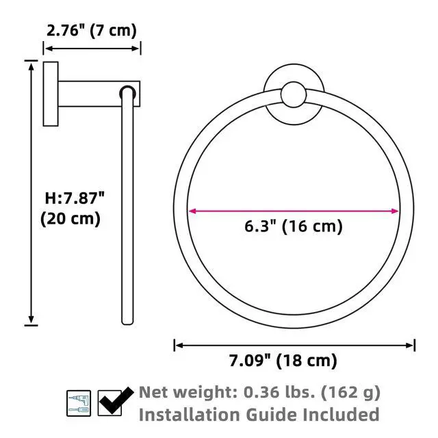 Alt view image 2 of 7 - Round Towel Ring, Brushed Gold, 304 Stainless Steel, Wall Mount | Easy-Reach Hand Towel Storage, Clean Modern Accent, Bathroom Refresh, Vanity & Powder Room Use, Concealed Screw Installation