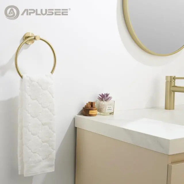 Alt view image 3 of 7 - Round Towel Ring, Brushed Gold, 304 Stainless Steel, Wall Mount | Easy-Reach Hand Towel Storage, Clean Modern Accent, Bathroom Refresh, Vanity & Powder Room Use, Concealed Screw Installation