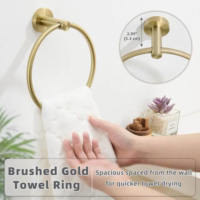 Alt view image 7 of 7 - Round Towel Ring, Brushed Gold, 304 Stainless Steel, Wall Mount | Easy-Reach Hand Towel Storage, Clean Modern Accent, Bathroom Refresh, Vanity & Powder Room Use, Concealed Screw Installation