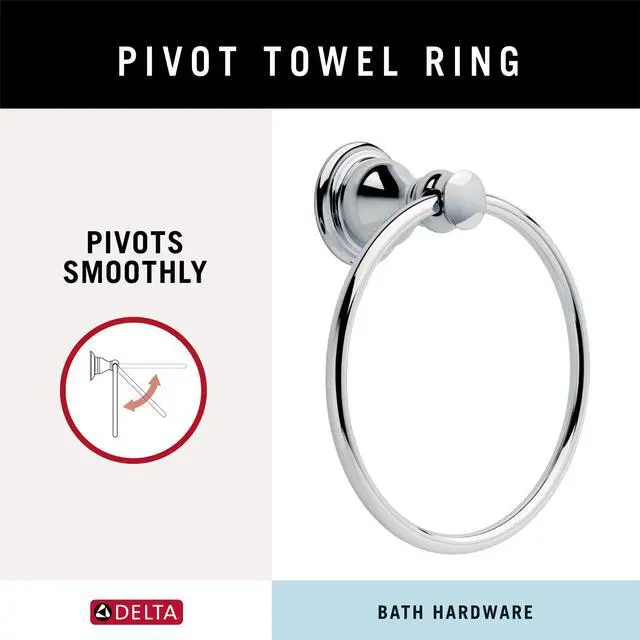 Alt view image 3 of 7 - Delta Aubrey (1-Pack) Hand Towel Holder Polished Chrome Towel Racks for Bathroom Wall Round Towel Ring Holder for Bath Towel Hanger for Kitchen, Bathroom Accessories AUB46-PC