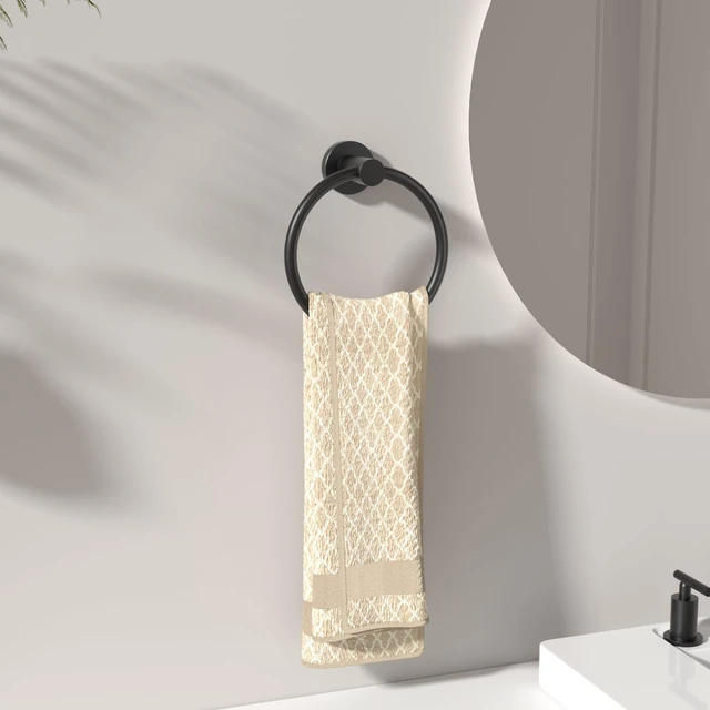Alt view image 4 of 7 - Towel Ring, SUS304 Stainless Steel Hand Towel Holder, Matte Black | Modern Hand Towel Holder Rack Hanger Round for Bathroom Wall Mounted, Ideal for Bathroom, Kitchen, RV