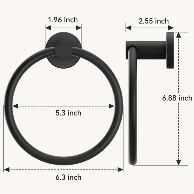 Alt view image 5 of 7 - Towel Ring, SUS304 Stainless Steel Hand Towel Holder, Matte Black | Modern Hand Towel Holder Rack Hanger Round for Bathroom Wall Mounted, Ideal for Bathroom, Kitchen, RV
