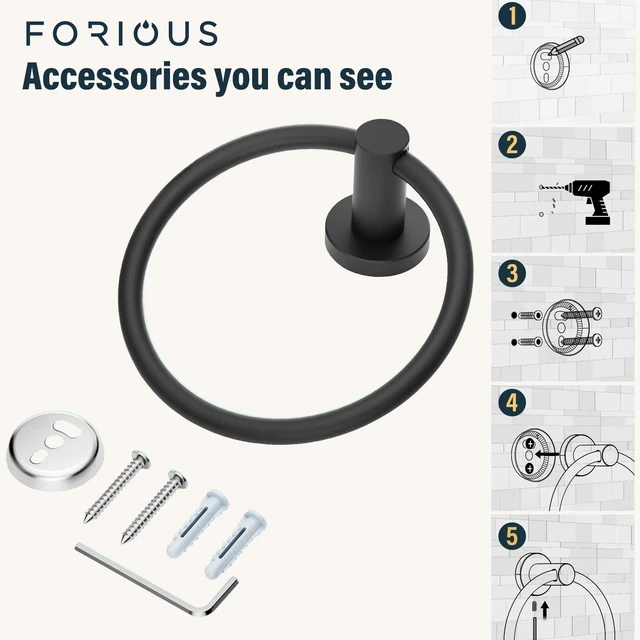 Alt view image 6 of 7 - Towel Ring, SUS304 Stainless Steel Hand Towel Holder, Matte Black | Modern Hand Towel Holder Rack Hanger Round for Bathroom Wall Mounted, Ideal for Bathroom, Kitchen, RV