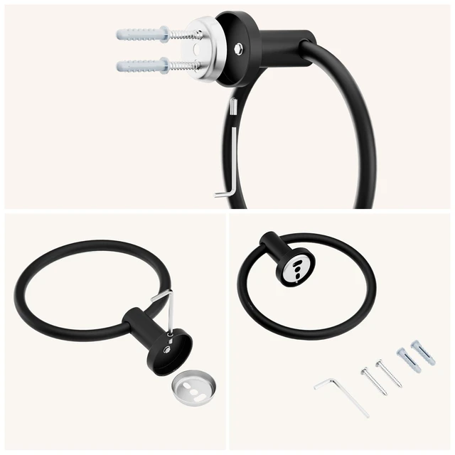 Alt view image 7 of 7 - Towel Ring, SUS304 Stainless Steel Hand Towel Holder, Matte Black | Modern Hand Towel Holder Rack Hanger Round for Bathroom Wall Mounted, Ideal for Bathroom, Kitchen, RV