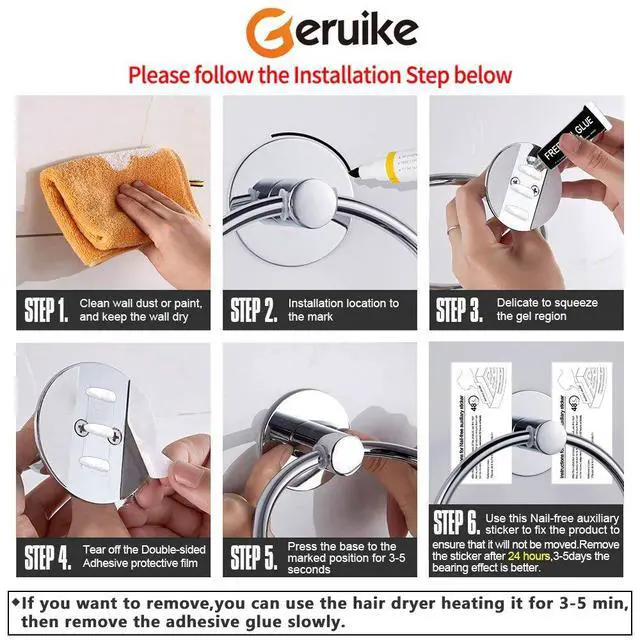 Alt view image 6 of 7 - Adhesive Towel Ring Self Adhesive Hand Towel Ring Stainless Steel Rustproof Bathroom Towel Holder Wall Mount