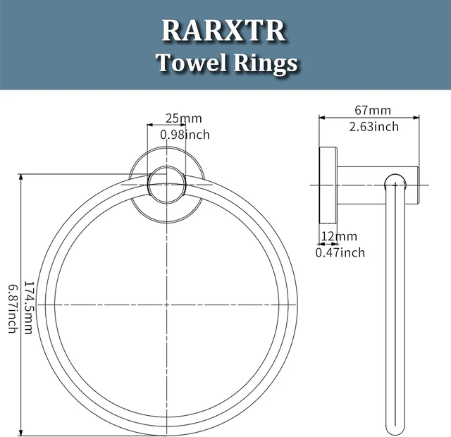 Alt view image 6 of 6 - Chrome Hand Towel Holder for Bathroom Kitchen Towel Ring Modern Rounded Base Wall Mount SUS304 Stainless Steel
