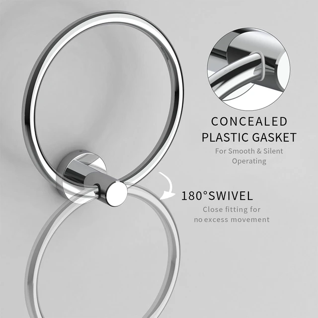 Alt view image 4 of 6 - Chrome Hand Towel Holder for Bathroom Kitchen Towel Ring Modern Rounded Base Wall Mount SUS304 Stainless Steel