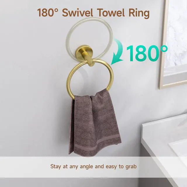 Alt view image 4 of 7 - Brushed Gold Towel Ring | Hand Towel Holder for Bathroom Wall Mounted, Durable 304 Stainless Steel, Modern Style