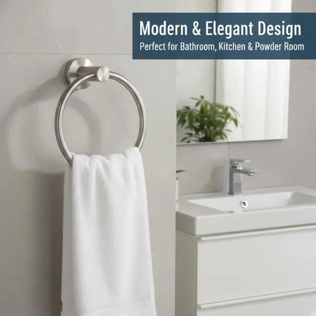Alt view image 2 of 6 - Towel Ring Brushed Nickel, Bath Hand Towel Ring Stainless Steel Round Towel Holder for Bathroom