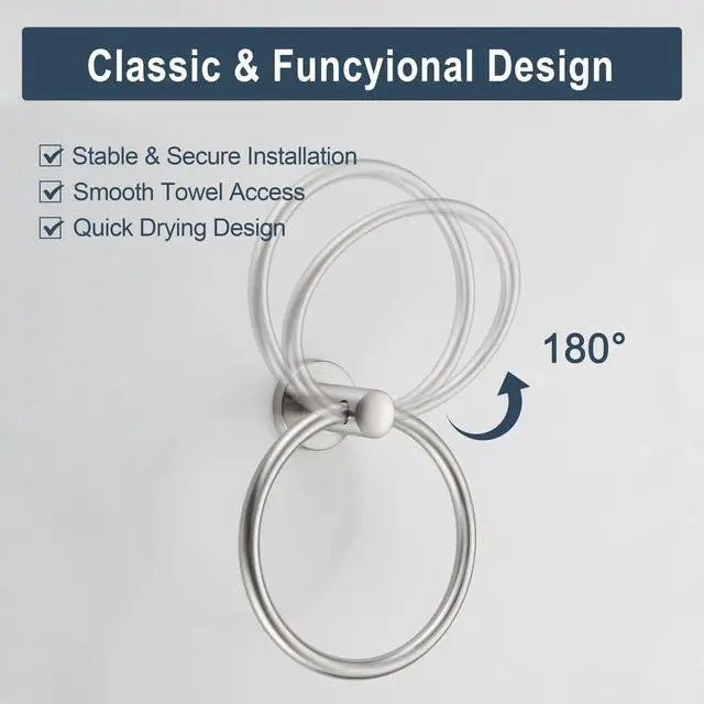 Alt view image 4 of 6 - Towel Ring Brushed Nickel, Bath Hand Towel Ring Stainless Steel Round Towel Holder for Bathroom