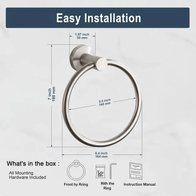 Alt view image 6 of 6 - Towel Ring Brushed Nickel, Bath Hand Towel Ring Stainless Steel Round Towel Holder for Bathroom