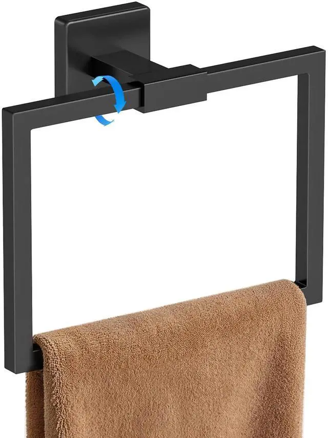 Main image of Hand Towel Holder for Bathroom Wall, Square 180° Swivel Towel Ring | Towel Rings for Bathroom Wall, Black Hand Towel Holder for Bath, Kitchen, Stainless Steel Heavy Duty