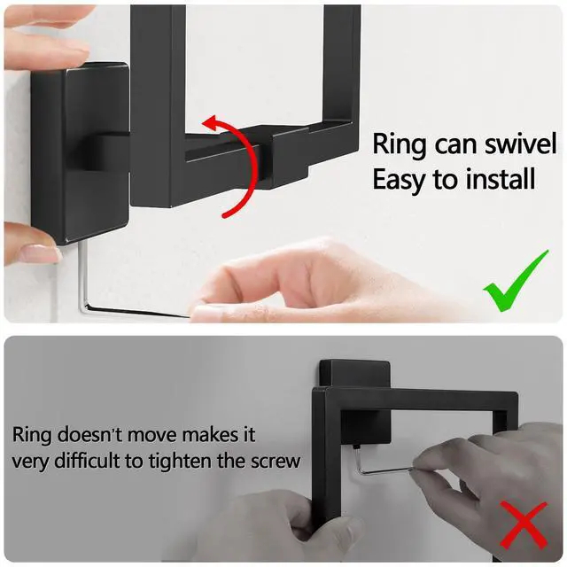 Alt view image 3 of 6 - Hand Towel Holder for Bathroom Wall, Square 180° Swivel Towel Ring | Towel Rings for Bathroom Wall, Black Hand Towel Holder for Bath, Kitchen, Stainless Steel Heavy Duty
