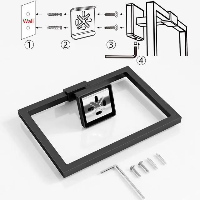 Alt view image 4 of 6 - Hand Towel Holder for Bathroom Wall, Square 180° Swivel Towel Ring | Towel Rings for Bathroom Wall, Black Hand Towel Holder for Bath, Kitchen, Stainless Steel Heavy Duty
