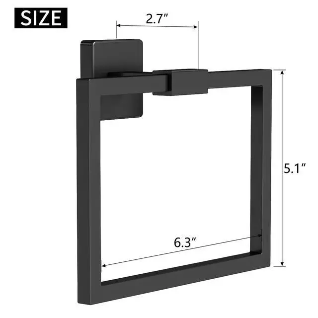 Alt view image 6 of 6 - Hand Towel Holder for Bathroom Wall, Square 180° Swivel Towel Ring | Towel Rings for Bathroom Wall, Black Hand Towel Holder for Bath, Kitchen, Stainless Steel Heavy Duty