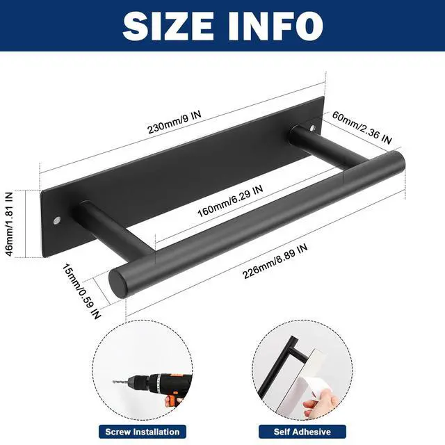 Alt view image 2 of 7 - Self Adhesive Hand Towel Holder/Towel Ring, Stainless Steel Hand Towel Bar Rustproof Stick on Wall-Towel Rack for Bathroom/Kitchen, Sticky and Wall Mounted (1, Matte Black)