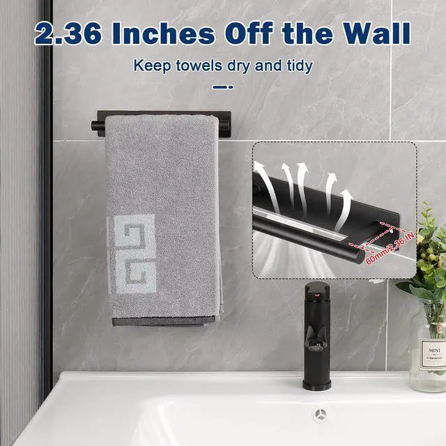 Alt view image 4 of 7 - Self Adhesive Hand Towel Holder/Towel Ring, Stainless Steel Hand Towel Bar Rustproof Stick on Wall-Towel Rack for Bathroom/Kitchen, Sticky and Wall Mounted (1, Matte Black)
