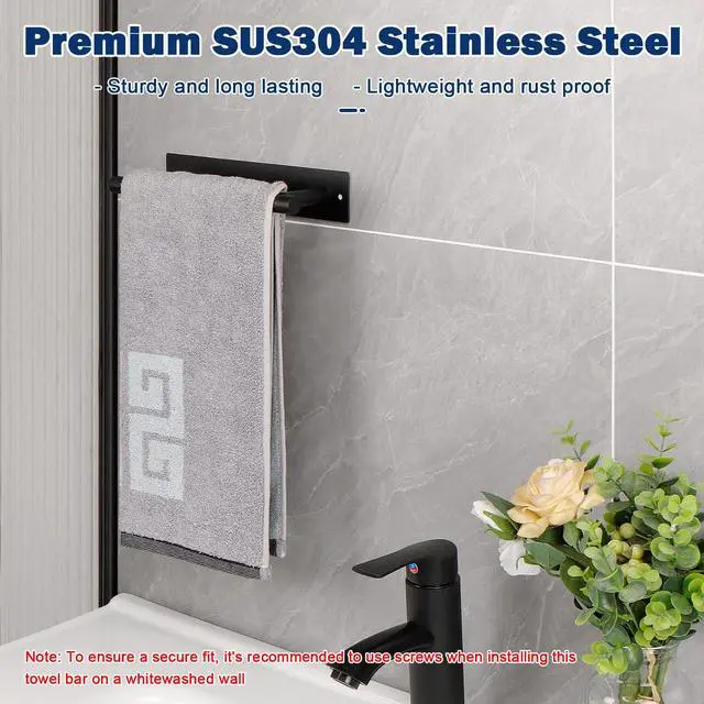 Alt view image 3 of 7 - Self Adhesive Hand Towel Holder/Towel Ring, Stainless Steel Hand Towel Bar Rustproof Stick on Wall-Towel Rack for Bathroom/Kitchen, Sticky and Wall Mounted (1, Matte Black)