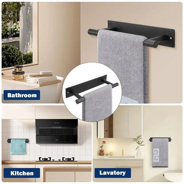 Alt view image 6 of 7 - Self Adhesive Hand Towel Holder/Towel Ring, Stainless Steel Hand Towel Bar Rustproof Stick on Wall-Towel Rack for Bathroom/Kitchen, Sticky and Wall Mounted (1, Matte Black)