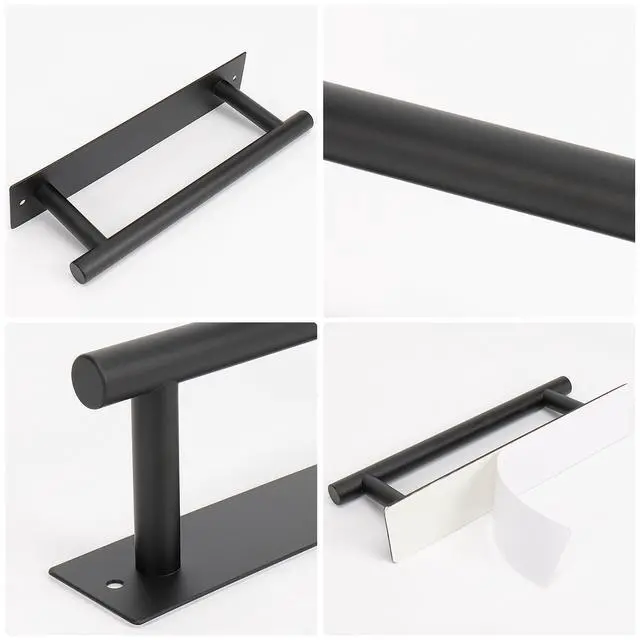 Alt view image 7 of 7 - Self Adhesive Hand Towel Holder/Towel Ring, Stainless Steel Hand Towel Bar Rustproof Stick on Wall-Towel Rack for Bathroom/Kitchen, Sticky and Wall Mounted (1, Matte Black)
