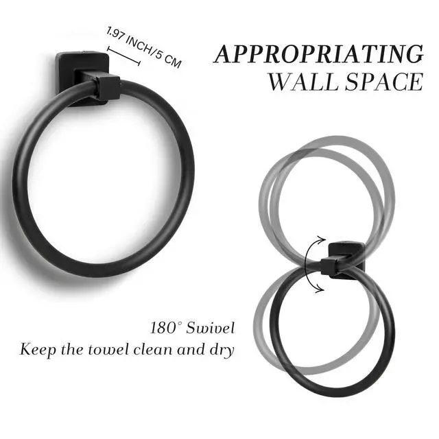 Alt view image 3 of 6 - Towel Holder for Bathroom Wall Matte Black Towel Ring Hand Towel Holder Stainless Steel Heavy Duty Towel Hanger for Bath, Kitchen (Black)