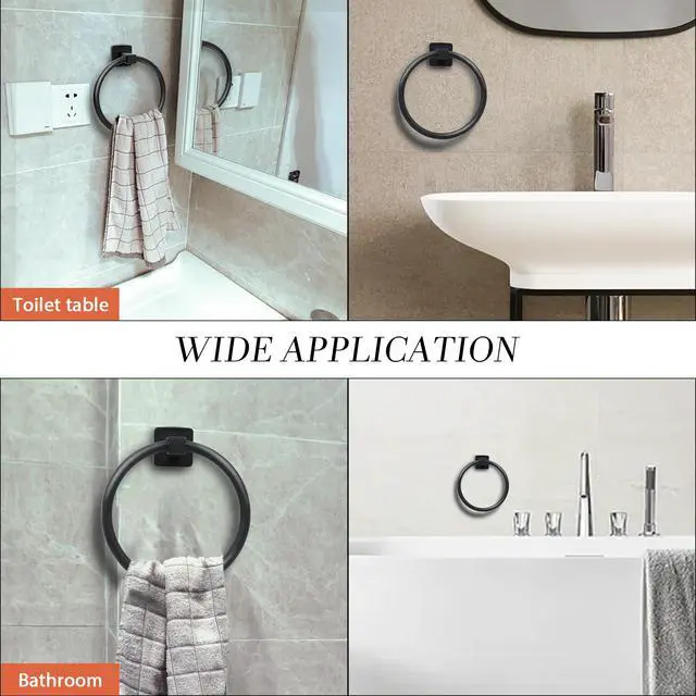 Alt view image 4 of 6 - Towel Holder for Bathroom Wall Matte Black Towel Ring Hand Towel Holder Stainless Steel Heavy Duty Towel Hanger for Bath, Kitchen (Black)