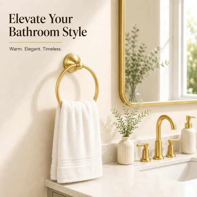 Alt view image 2 of 7 - Towel Ring for Bathroom, Light Gold Finish Hand Towel Holder, Stainless Steel Bathroom Accessories Wall Mount Towel Rack