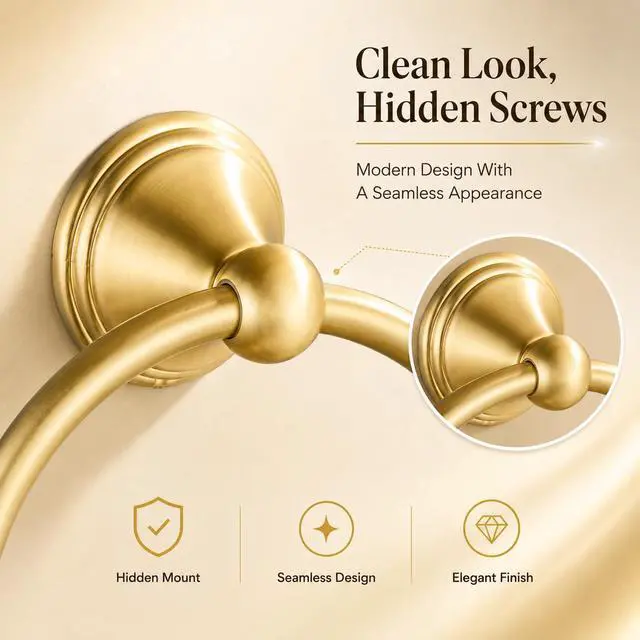 Alt view image 6 of 7 - Towel Ring for Bathroom, Light Gold Finish Hand Towel Holder, Stainless Steel Bathroom Accessories Wall Mount Towel Rack