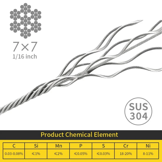 Alt view image 2 of 7 - 1/16 Wire Rope, 100FT 304 Stainless Steel Cable with 50Pcs Crimp Sleeves, Aircraft Grade, 7x7 Strand, 368lbs Breaking Strength, for Garden Trellis, Clothesline, Railing,Trellis