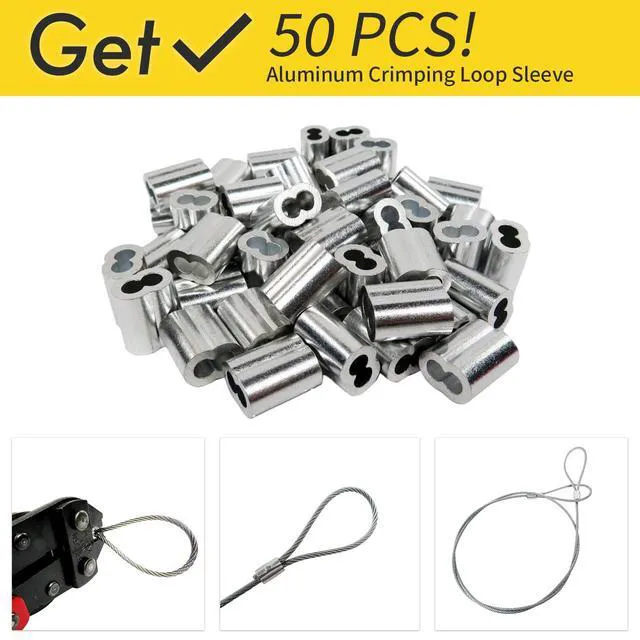 Alt view image 4 of 7 - 1/16 Wire Rope, 100FT 304 Stainless Steel Cable with 50Pcs Crimp Sleeves, Aircraft Grade, 7x7 Strand, 368lbs Breaking Strength, for Garden Trellis, Clothesline, Railing,Trellis