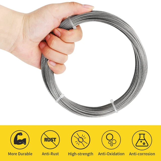 Alt view image 5 of 7 - 1/16 Wire Rope, 100FT 304 Stainless Steel Cable with 50Pcs Crimp Sleeves, Aircraft Grade, 7x7 Strand, 368lbs Breaking Strength, for Garden Trellis, Clothesline, Railing,Trellis