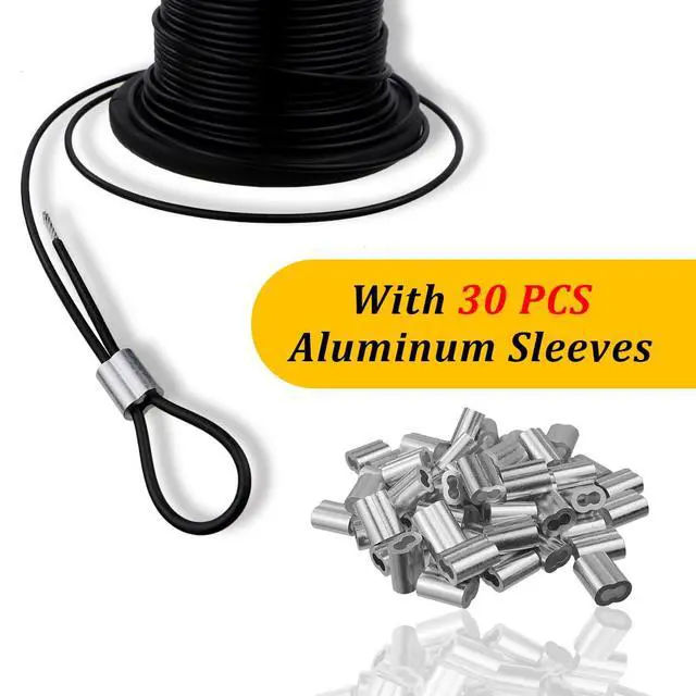 Alt view image 3 of 7 - 304 Stainless Steel Wire Rope for String Lights, Black Coated, 3/32"x100 FT | Guide Wire for Outdoor String Lights, 1/16" Cable Coated to 3/32", Ideal for Patio Lights, Clotheslines and DIY Projects