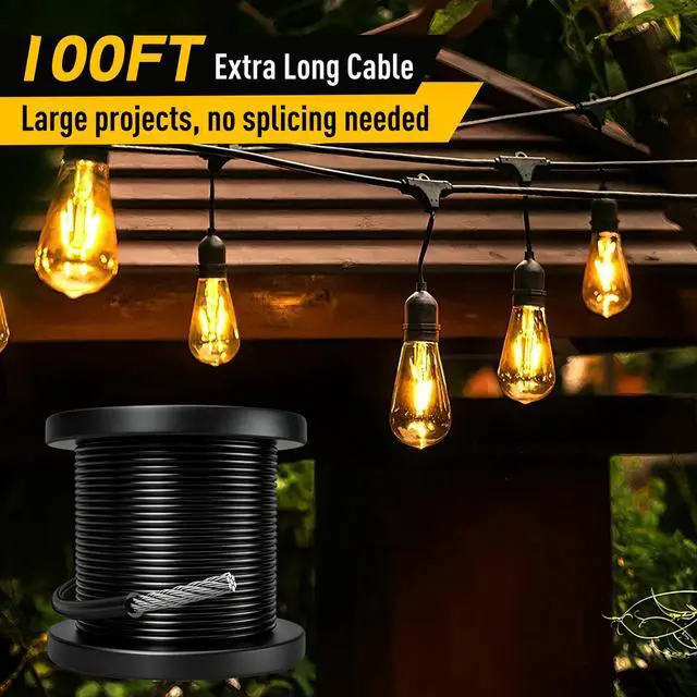 Alt view image 4 of 7 - 304 Stainless Steel Wire Rope for String Lights, Black Coated, 3/32"x100 FT | Guide Wire for Outdoor String Lights, 1/16" Cable Coated to 3/32", Ideal for Patio Lights, Clotheslines and DIY Projects