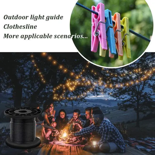 Alt view image 7 of 7 - 304 Stainless Steel Wire Rope for String Lights, Black Coated, 3/32"x100 FT | Guide Wire for Outdoor String Lights, 1/16" Cable Coated to 3/32", Ideal for Patio Lights, Clotheslines and DIY Projects