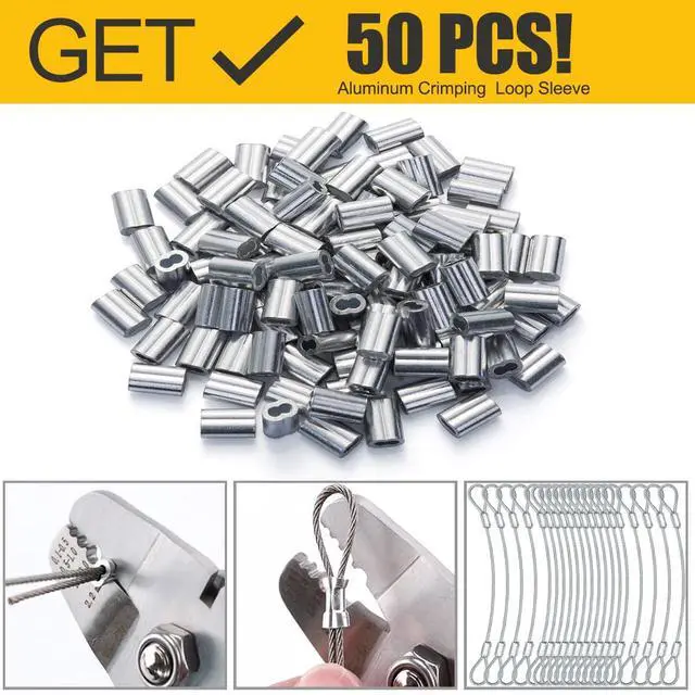 Alt view image 5 of 7 - 1/16" Stainless Steel Wire Rope, 100FT Stainless Steel Cable | Steel Wire with 50 Crimping Sleeves, 7x7 368lbs Breaking Strength for Clothes Line Wires,Trellis Wire,Picture Hanging Wire