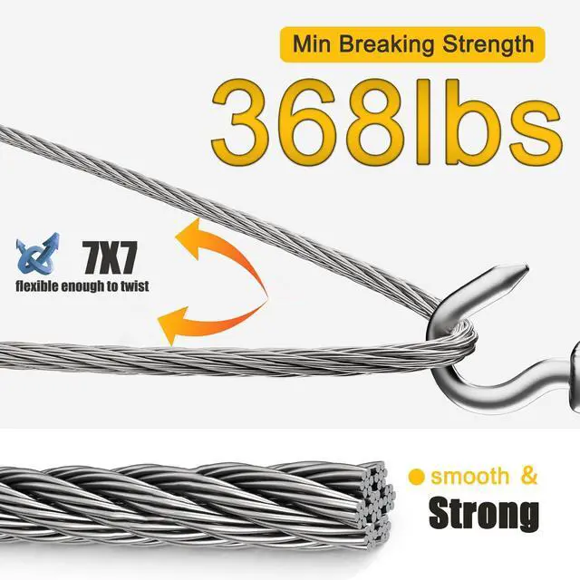 Alt view image 3 of 7 - 1/16" Stainless Steel Wire Rope, 100FT Stainless Steel Cable | Steel Wire with 50 Crimping Sleeves, 7x7 368lbs Breaking Strength for Clothes Line Wires,Trellis Wire,Picture Hanging Wire