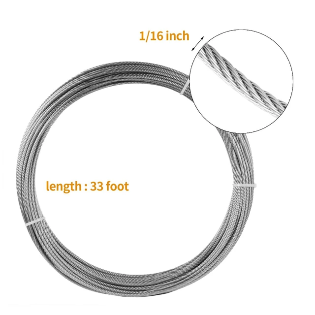 Alt view image 2 of 7 - 1/16" Stainless Steel 304 Cable Wire Rope 33FT with Aluminum Sleeve Thimble | 7x7 Strand Core Aircraft Grade Cable Wire Rope Marine with 50 Pieces Aluminum Sleeves and 12 Pieces Thimbles