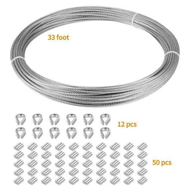 Alt view image 5 of 7 - 1/16" Stainless Steel 304 Cable Wire Rope 33FT with Aluminum Sleeve Thimble | 7x7 Strand Core Aircraft Grade Cable Wire Rope Marine with 50 Pieces Aluminum Sleeves and 12 Pieces Thimbles