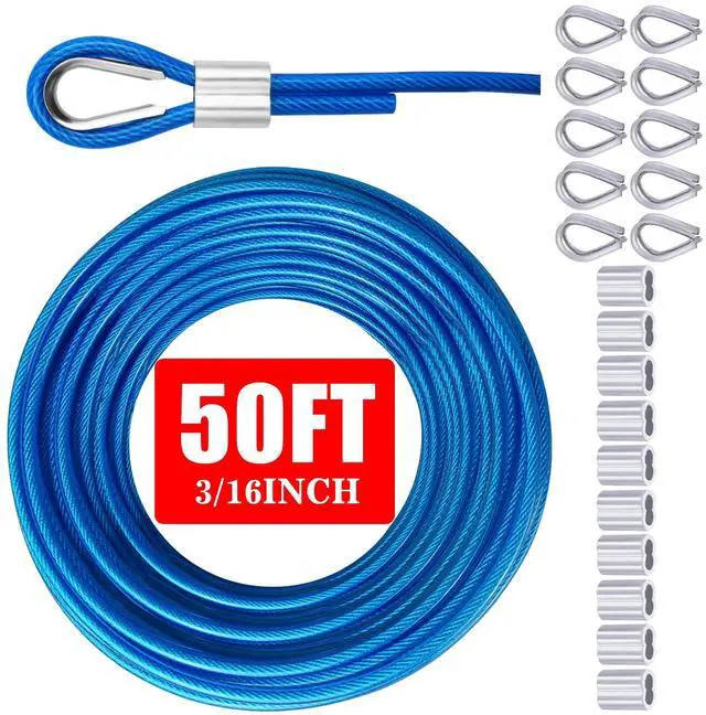 Main image of Vinyl Coated Galvanized Steel Wire Rope 3/16" PVC Covered | Steel Cable 50ft/100ft/150ft/200ft, Ideal String Light Hanging Cable