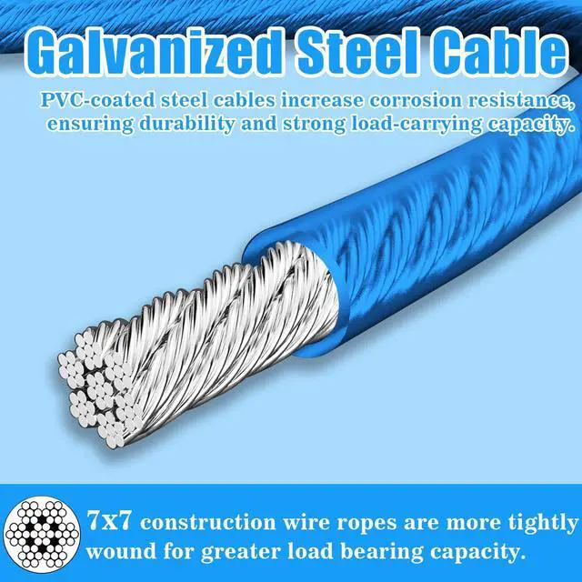 Alt view image 2 of 7 - Vinyl Coated Galvanized Steel Wire Rope 3/16" PVC Covered | Steel Cable 50ft/100ft/150ft/200ft, Ideal String Light Hanging Cable
