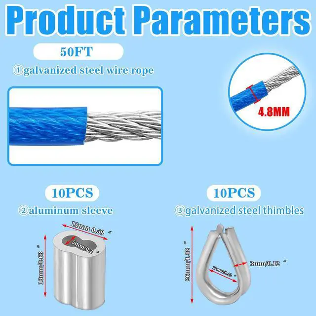 Alt view image 3 of 7 - Vinyl Coated Galvanized Steel Wire Rope 3/16" PVC Covered | Steel Cable 50ft/100ft/150ft/200ft, Ideal String Light Hanging Cable
