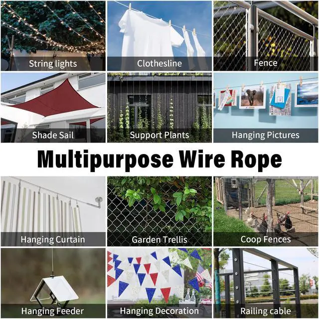 Alt view image 6 of 6 - Stainless Steel Wire Rope - 100FT 1/16" Aircraft Cable for Hanging | 304 Stainless Steel Cable with 50Pcs Crimping Sleeves for Outdoor String Lights Garden Trellis Clothesline DIY Projects