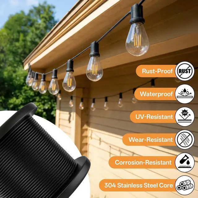 Alt view image 3 of 7 - Black Vinyl Coated Cable - 100ft 304 Stainless Steel Wire Rope 3/32" | 1/16 Inch Overmolded to 3/32 Inch for Outdoor Hanging DIY Projects String Lights Trellis Clothesline