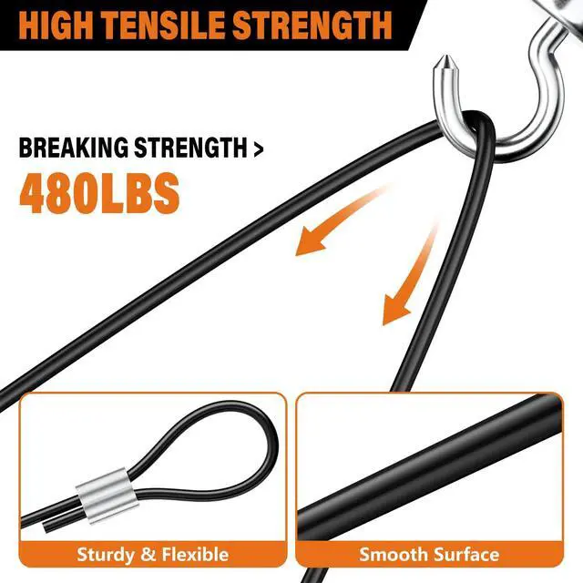 Alt view image 5 of 7 - Black Vinyl Coated Cable - 100ft 304 Stainless Steel Wire Rope 3/32" | 1/16 Inch Overmolded to 3/32 Inch for Outdoor Hanging DIY Projects String Lights Trellis Clothesline